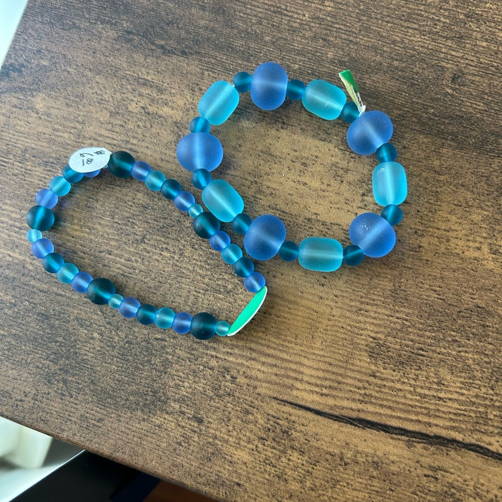 Blue Beaded sea glass Bracelet Set